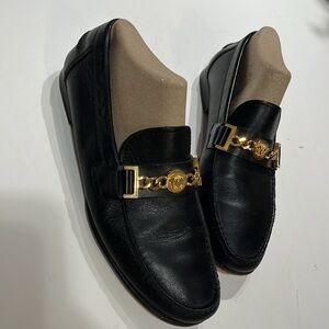 Versace black leather Medusa slip on loafers, size: 41 European = 8 USA